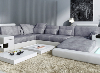Leder U Form Wohnlandschaft Polster Eckcouch Couch mit USB Leder Sofa Ecksofa