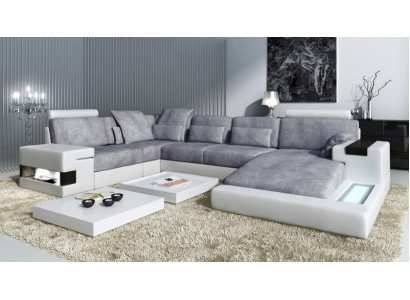 XXL Ecksofa U Form Ledersofa Sofa Polster Couch Leder Textil USB Wohnlandschaft