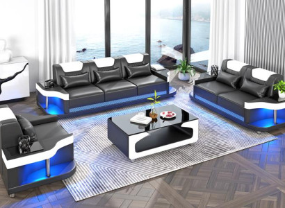 Sofagarnitur 3+2+1 Sitzer Set Design Sofa Polster Couchen Wohnzimmerset Leder