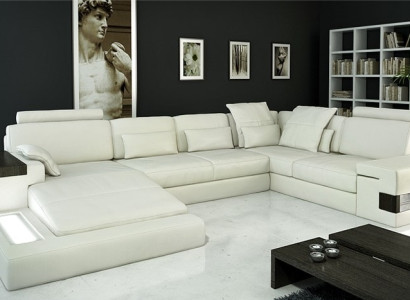 Design Ledersofa Sofa Couch Polster Wohnlandschaft XXL Big Ecksofa Ecke Bellini