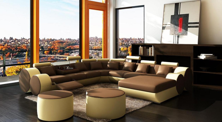 Designer Ledersofa mit USB XXL Wohnlandschaft Big Sofa Polsterecke Ecksofa Relax