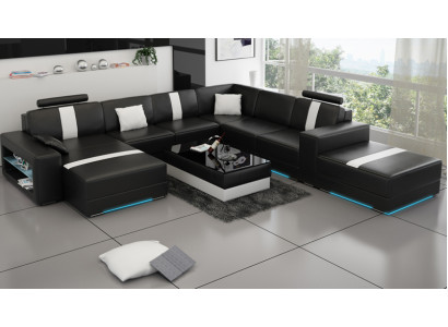 Ledersofa U-Form Couch Wohnlandschaft Ecksofa Garnitur Design Modern Sofa K5010