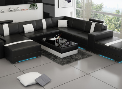 Ledersofa U-Form Couch Wohnlandschaft Ecksofa Garnitur Design Modern Sofa K5010