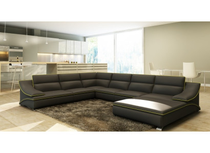 Ecksofa mit USB Ledersofa Polster Wohnlandschaft Couch Sofa Eckgarnitur U Form