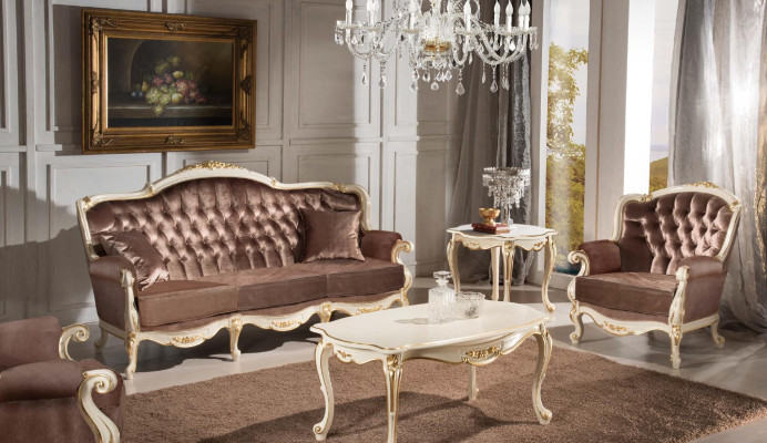 Klassisches Wohnzimmer Möbel Couch Sofa Sessel Couchtisch Beistelltisch 4tlg