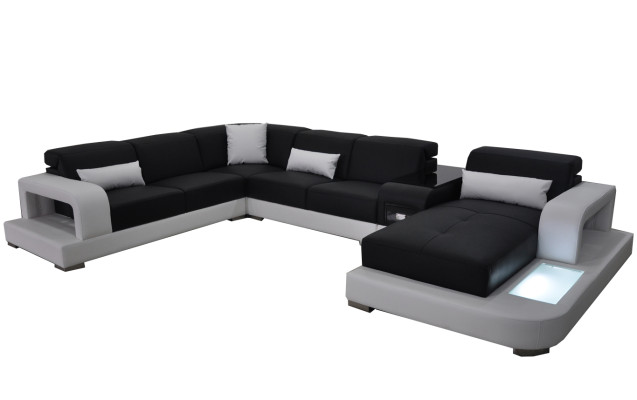 Moderne Sitz Polster Wohnlandschaft Wohnzimmer Couch Polster Ecke USB + Licht