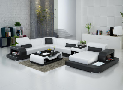 Ecksofa Sofa + USB Polster Wohnlandschaft Polsterecke Designsofa Ledersofa Neu