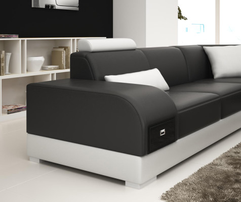 Ledersofa Couch Wohnlandschaft Ecksofa Eck Garnitur Design Modern Sofa +USB Rot