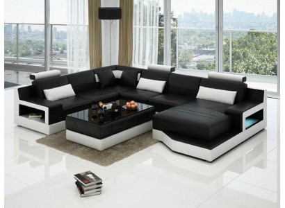 Ledersofa Ecksofa + USB Garnitur Wohnlandschaft Polster Bettfunktion Neu Design