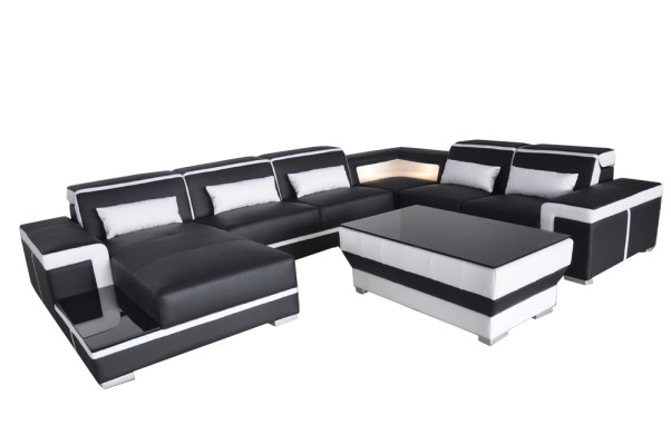 Ledersofa USB Wohnlandschaft Ecksofa Ecke Garnitur Design Moderne Sofa Couch Neu