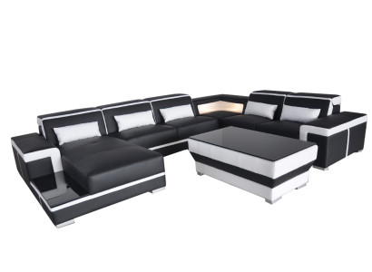 Ledersofa USB Wohnlandschaft Ecksofa Ecke Garnitur Design Moderne Sofa Couch Neu