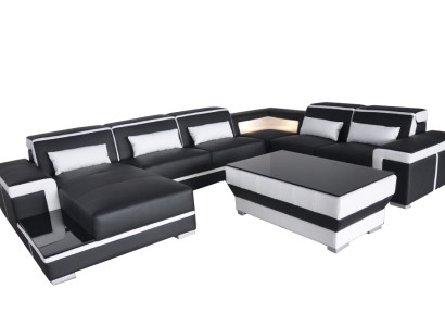 Ledersofa USB Wohnlandschaft Ecksofa Ecke Garnitur Design Moderne Sofa Couch Neu