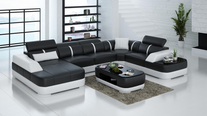 Ledersofa Polster Sitz Eck Sofa Garnitur Wohnlandschaft Wohnzimmer Couch mit USB