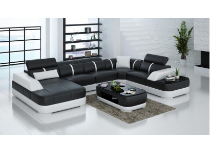 Ledersofa Polster Sitz Eck Sofa Garnitur Wohnlandschaft Wohnzimmer Couch mit USB