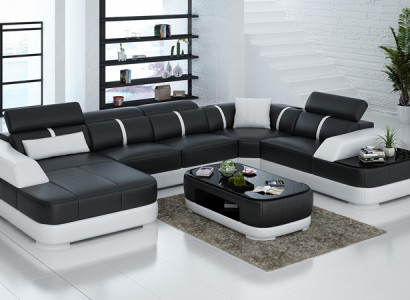 Ledersofa Polster Sitz Eck Sofa Garnitur Wohnlandschaft Wohnzimmer Couch mit USB
