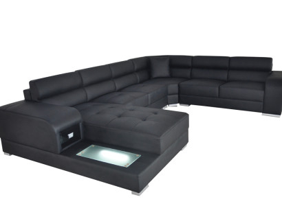 Ledersofa Couch Wohnlandschaft Design Garnitur Modern Ecke Sofa U-Form mit USB