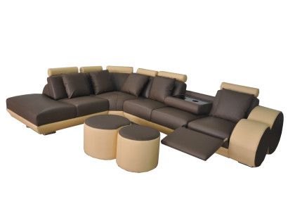 Big Eck Sofa mit USB Leder Garnitur Ecke Landschaft Polster Wohn L Form Hocker