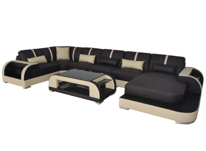 Leder Couch mit USB,Polster Sitz Garnitur Moderne Design Wohnlandschaft Sofas