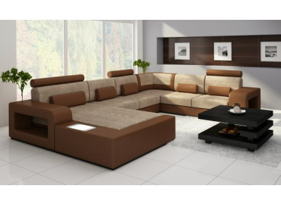 Wohnlandschaft Sofa mit USB,Sofagarnitur Stoff Textil Leder Sofa mit Beleuchtung