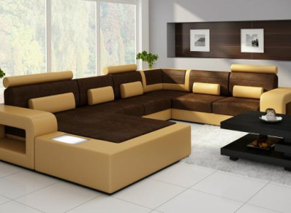 Wohnlandschaft Sofa mit USB Sofagarnitur Stoff Textil Leder Sofa mit Beleuchtung