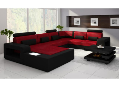 Sofa mit USB Stoff Textil Leder Sofa mit Beleuchtung Wohnlandschaft Maßfertigung