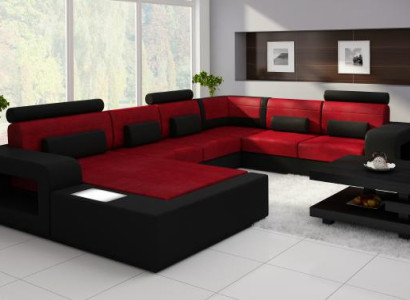 Sofa mit USB Stoff Textil Leder Sofa mit Beleuchtung Wohnlandschaft Maßfertigung