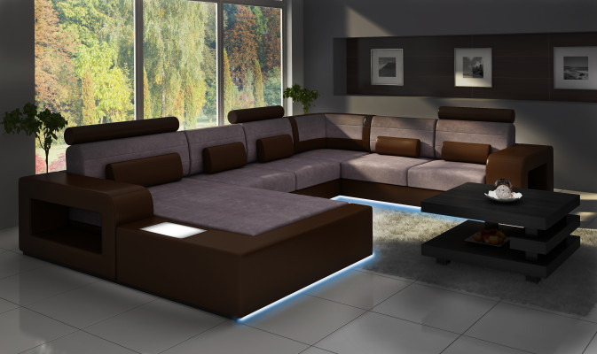 Sofa mit USB Stoff Textil Leder Sofa mit Beleuchtung Wohnlandschaft Maßfertigung