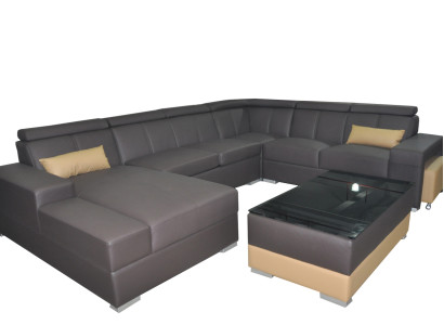 Ecke Leder Modern XXL Couch Wohnlandschaft Ledersofa Sofa U-Form C4010 Tisch Neu