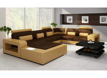 Sofa Sofagarnitur Stoff Textil Leder Sofa mit Beleuchtung Wohnlandschaft Couch !