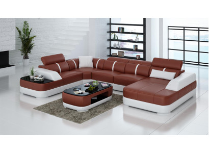Ledersofa Polster Sitz Eck Sofa Garnitur Wohnlandschaft Wohnzimmer Couch G8026