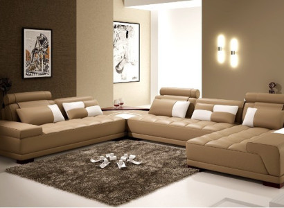 Ledersofa mit USB Sofa Polster Sitz Ecke Wohnlandschaft Couch Eckgarnitur PH376
