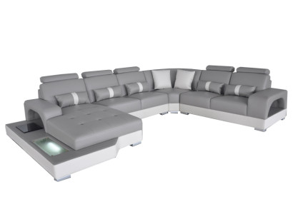 Leder Eck Sofa Wohnlandschaft Garnitur Design Modern Couch Sofas mit USB LED Neu