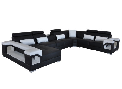 Komplett Set Kissen Ledersofa Wohnlandschaft Ecksofa Garnitur Modern Sofa USB