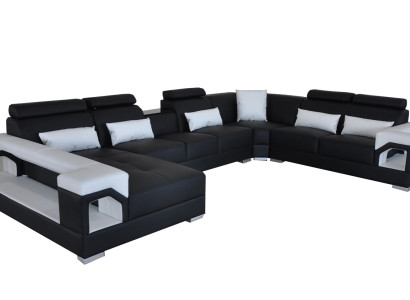 Komplett Set Kissen Ledersofa Wohnlandschaft Ecksofa Garnitur Modern Sofa USB