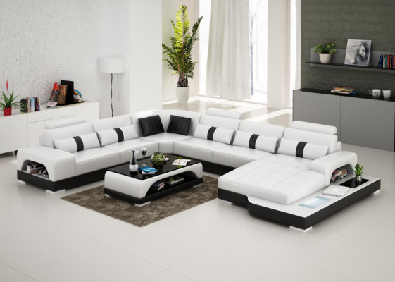Ledersofa Couch Wohnlandschaft Ecksofa Eck Garnitur Design Modern Sofa mit USB