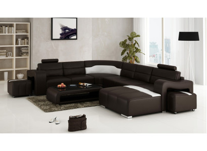 Ledersofa Couch Wohnlandschaft Ecksofa Eck Garnitur Design Modern Sofa mit USB