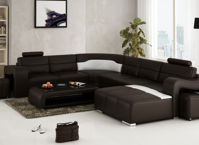 Ledersofa Couch Wohnlandschaft Ecksofa Eck Garnitur Design Modern Sofa mit USB
