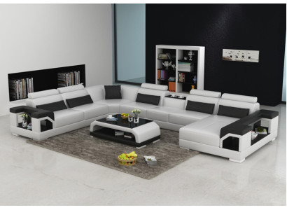 Ledersofa Couch Wohnlandschaft Ecksofa Eck Garnitur Design Modern Sofa mit USB