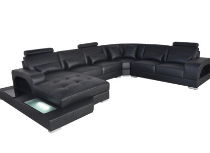 Design Leder Polster Sitz Ecke Zimmer Sofa Eck Sofas mit USB Designer Wohn LED