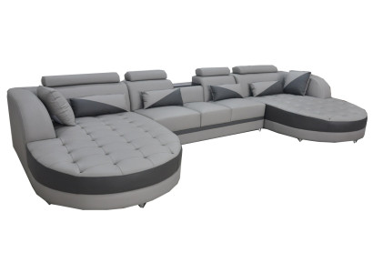 Wohnlandschaft Bettfunktion Graue Ecksofa U-Form Couch Design Polster USB Neu