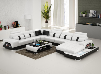 Ledersofa Couch Wohnlandschaft Eck Ecksofa Sofa Modern Design Garnitur