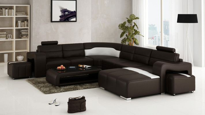 Ledersofa Couch Wohnlandschaft Ecksofa Eck Garnitur Design Modern Sofa