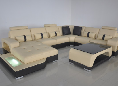 Ecksofa U-Form Couch Textil Schwarz U Form Wohnlandschaft Modern Luxus Couchen