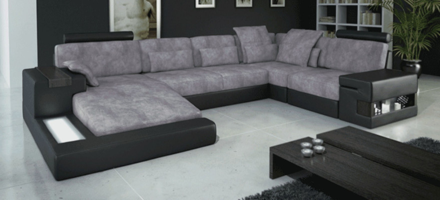 Designer Moderne Luxus Textil Sofa U-Form Möbel mit Bett Funktionen grau NEU
