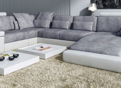 Moderne Textil Sofa U-Form Möbel mit Bett Funktionen Stauraum Grau NEU
