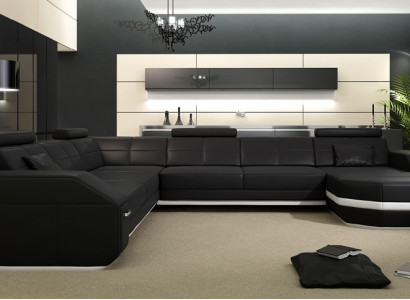 Design Sofa mit USB Couch Polster Ecksofa Wohnlandschaft Ledersofa Eckgarnitur