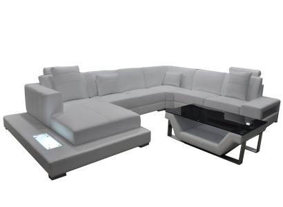 Ledersofa Sofa mit USB Wohnlandschaft Ecksofa Garnitur Design Modern Sofa