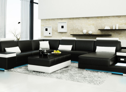 Ledersofa Couch Wohnlandschaft Ecksofa Garnitur Design Modern Neu Sofa Licht USB