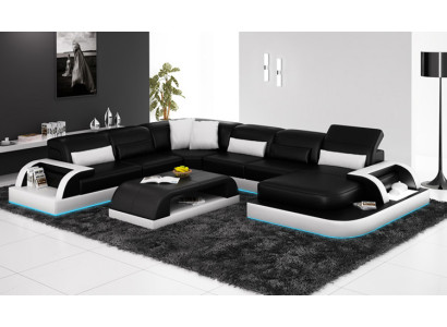 Sofa Ecksofa Design Wohnlandschaft Schwarz Polster Sitz Garnitur Ledersofa USB