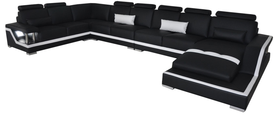 Ledersofa Wohnlandschaft Eck Garnitur Design Sofa U-Form + Chaise mit USB L6002